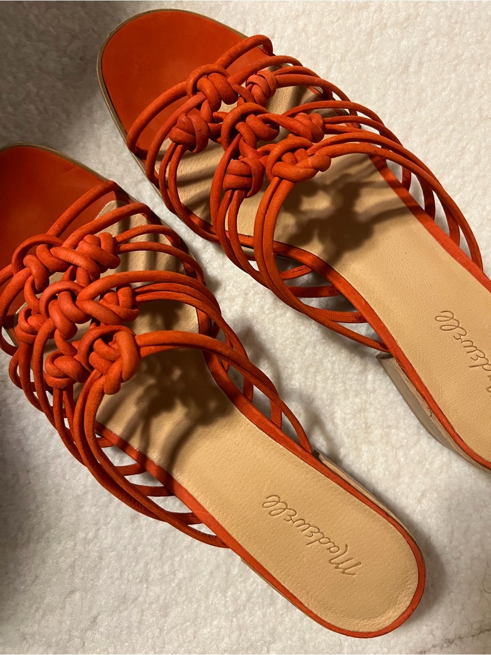 Madewell Dakota Sandals Orange Suede Knotted Multi Strap Block Heel Size 11